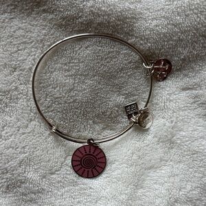 Alex and Ani Silver Bangle Bracelet with Pink Spiral Charm
